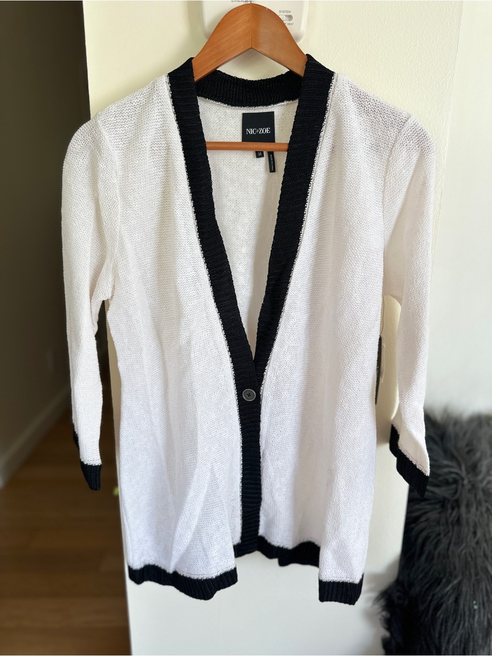 NIC+ZOE White Cardigan with Black Trim - Picture 4 of 8